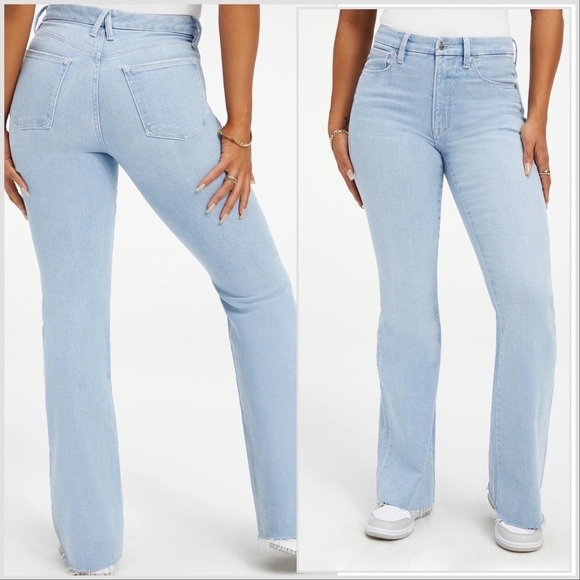 Good American Jeans Good Leg Flare Light Blue Indigo Plus High Waisted 24 New - Picture 1 of 8